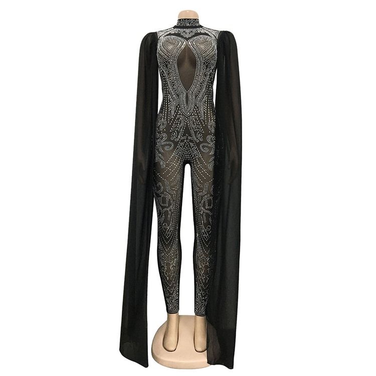 Diamond Full Längd Mode Skinny Pencil Byxor Jumpsuit
