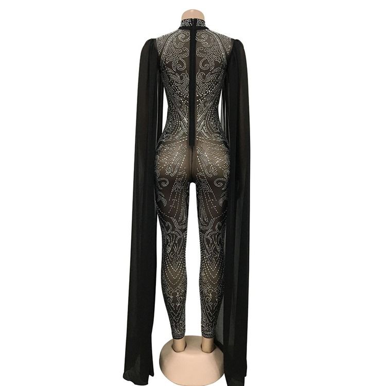 Diamond Full Längd Mode Skinny Pencil Byxor Jumpsuit