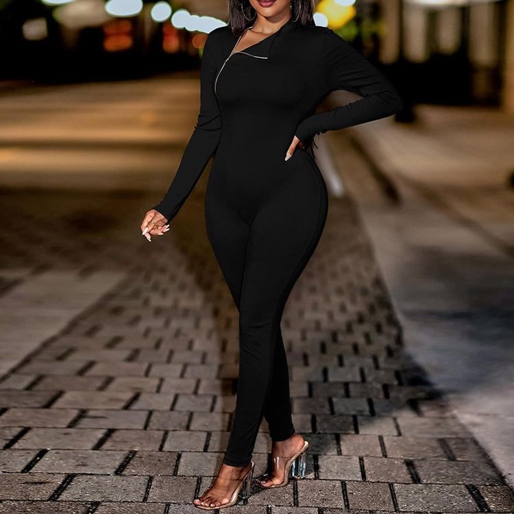 Dragkedja Modern Full Längd Skinny Pencil Byxor Jumpsuit