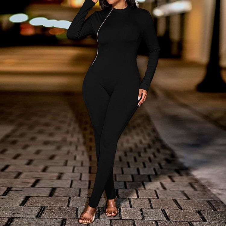 Dragkedja Modern Full Längd Skinny Pencil Byxor Jumpsuit