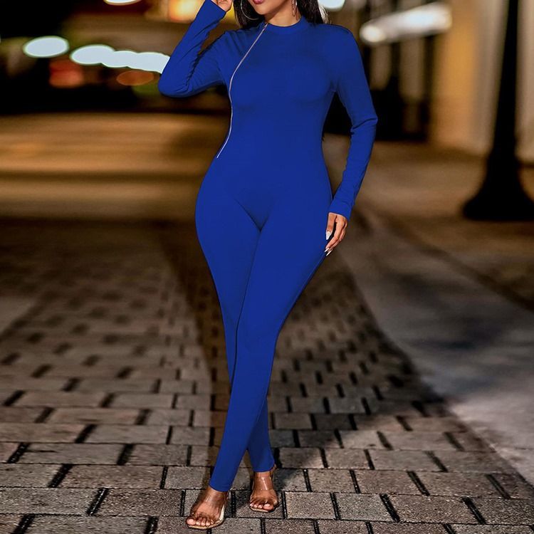 Dragkedja Modern Full Längd Skinny Pencil Byxor Jumpsuit