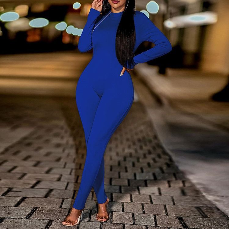 Dragkedja Modern Full Längd Skinny Pencil Byxor Jumpsuit