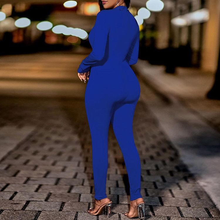 Dragkedja Modern Full Längd Skinny Pencil Byxor Jumpsuit