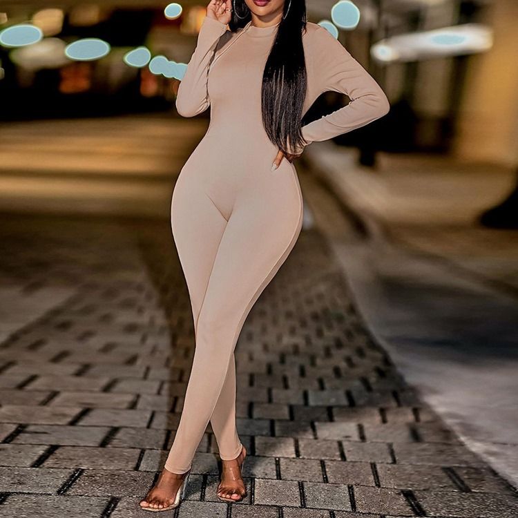 Dragkedja Modern Full Längd Skinny Pencil Byxor Jumpsuit