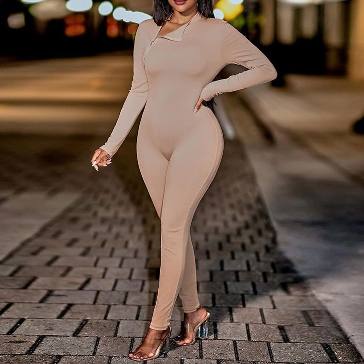 Dragkedja Modern Full Längd Skinny Pencil Byxor Jumpsuit