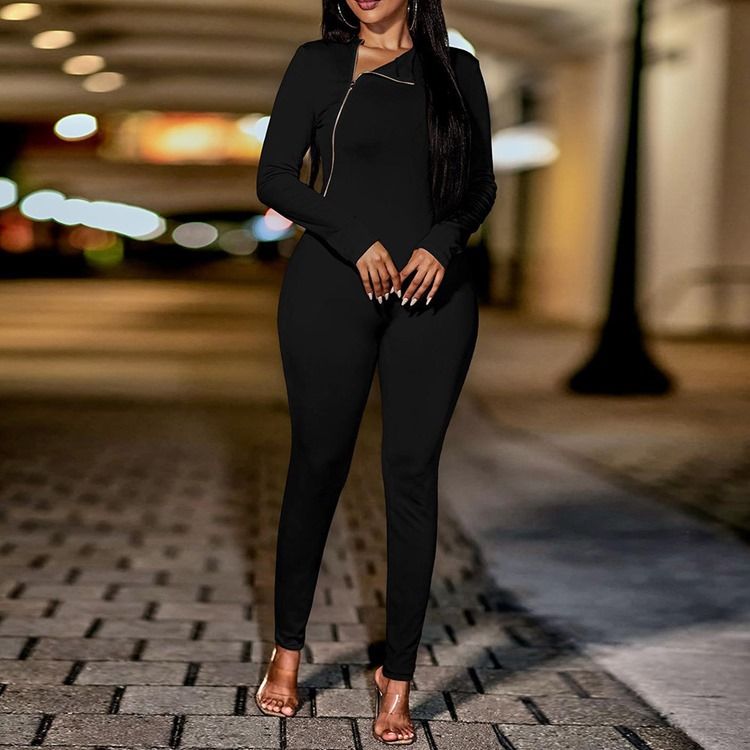 Dragkedja Modern Full Längd Skinny Pencil Byxor Jumpsuit