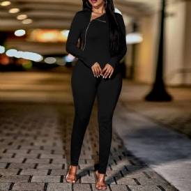 Dragkedja Modern Full Längd Skinny Pencil Byxor Jumpsuit