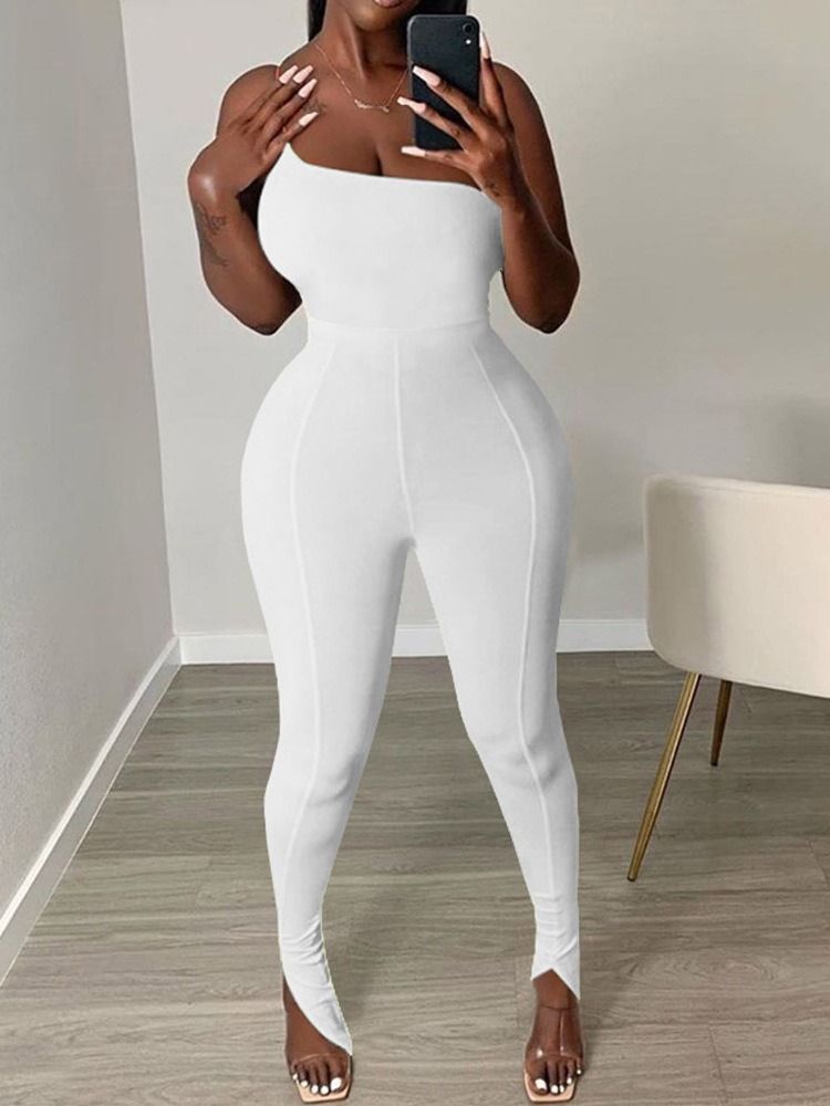 Enkel Full Längd Vanlig Skinny Bellbottoms Jumpsuit
