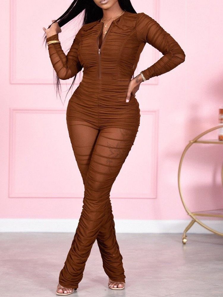 Enkel Mode Mesh Slim Hög Midja Jumpsuit