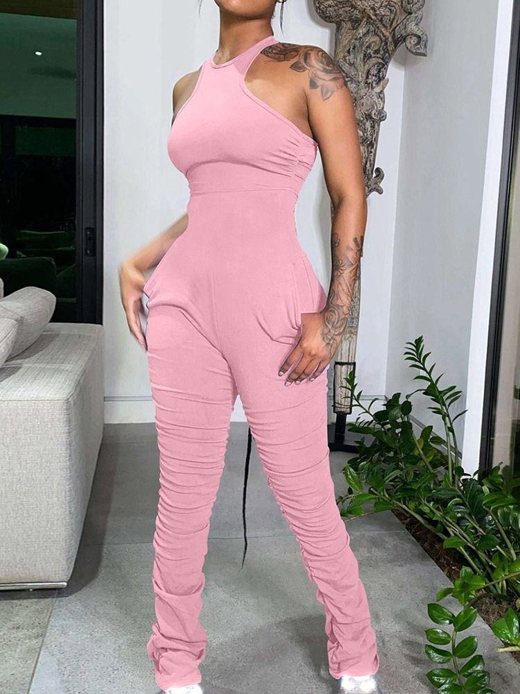 Enkel Slät Hellängd Slimmad Jumpsuit