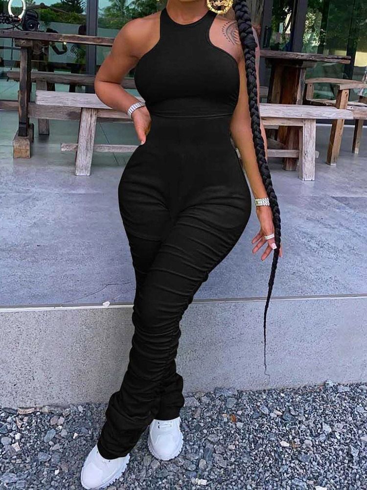 Enkel Slät Hellängd Slimmad Jumpsuit