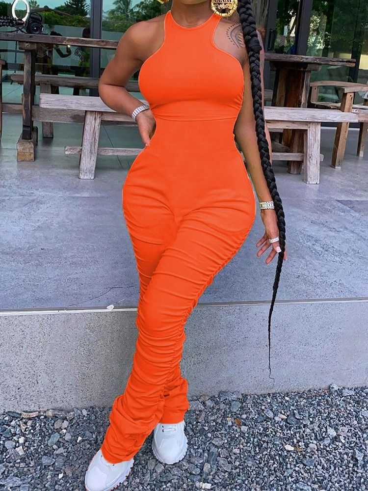 Enkel Slät Hellängd Slimmad Jumpsuit