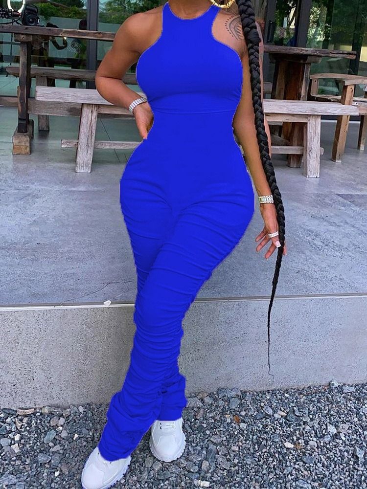 Enkel Slät Hellängd Slimmad Jumpsuit