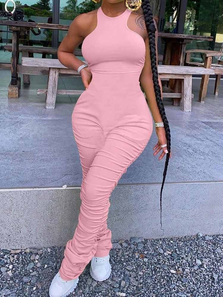 Enkel Slät Hellängd Slimmad Jumpsuit