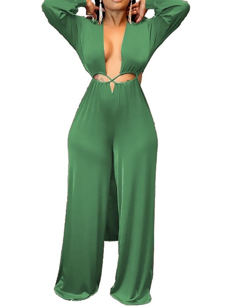 Enkelt Mode Hellängd Rak Slim Jumpsuit