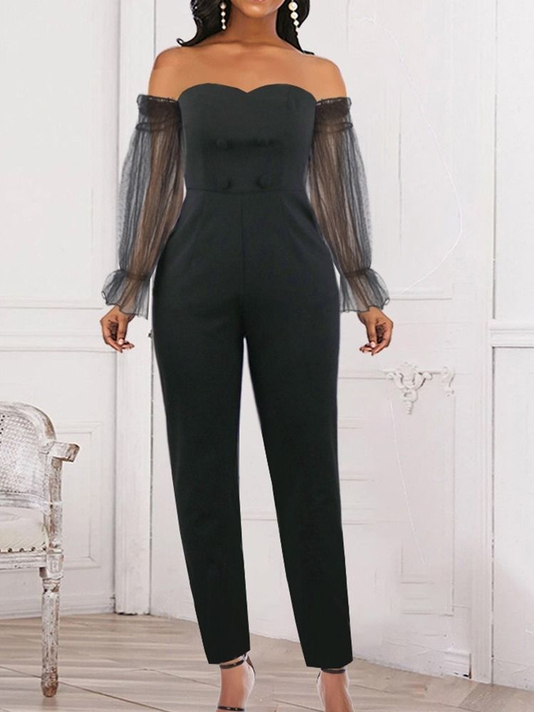 Enkelt Mode Hellängd Svart Slimmad Jumpsuit För Kvinnor