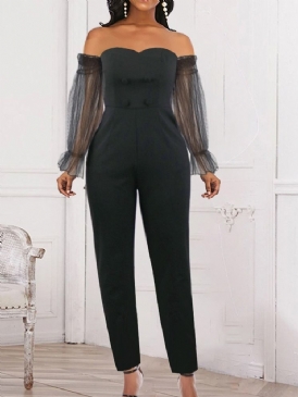 Enkelt Mode Hellängd Svart Slimmad Jumpsuit För Kvinnor