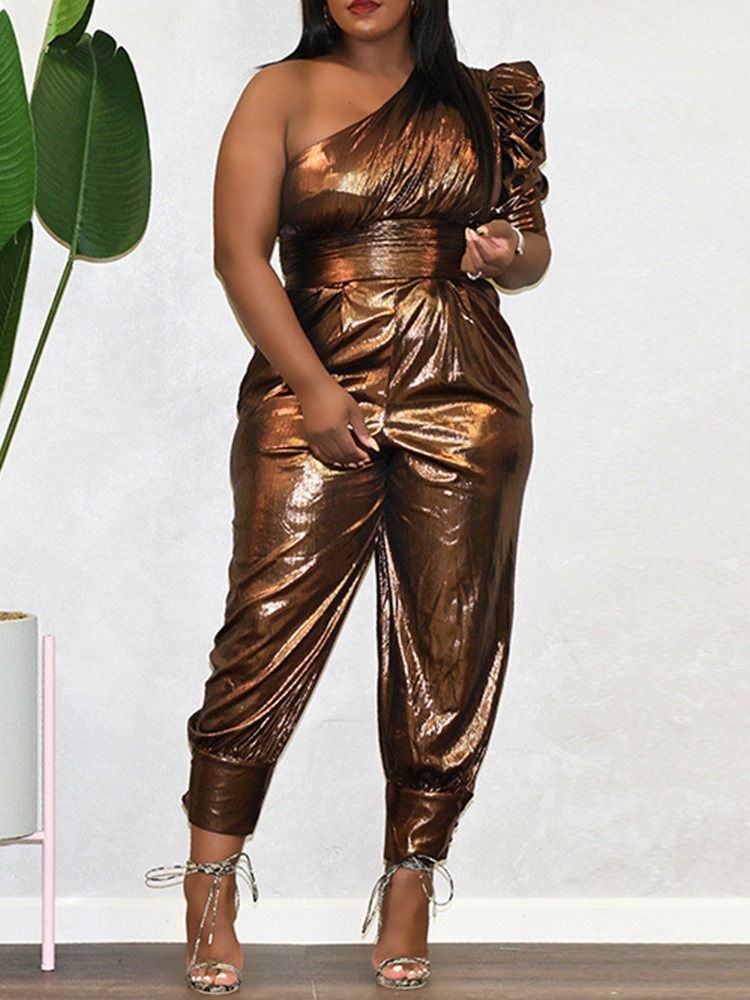 Enkla Mode Asymmetriska Pennbyxor Slim Jumpsuit