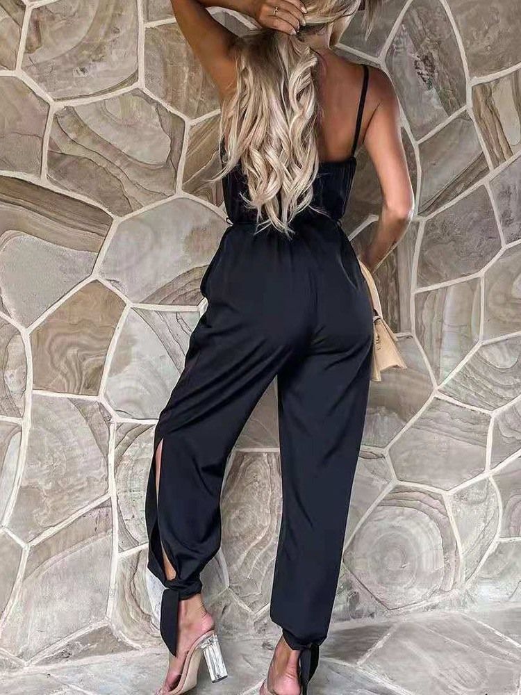 Enkla Mode Kvinnors Backless Slim Jumpsuit