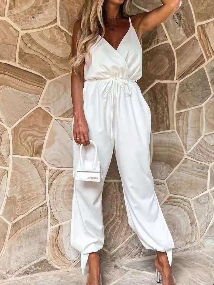 Enkla Mode Kvinnors Backless Slim Jumpsuit