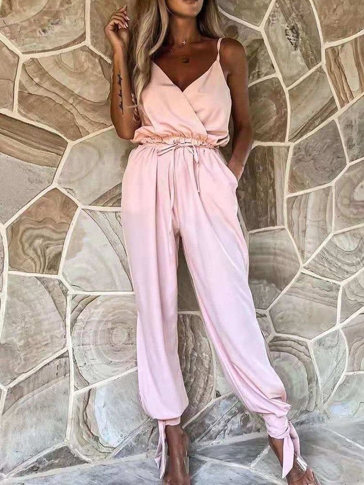 Enkla Mode Kvinnors Backless Slim Jumpsuit