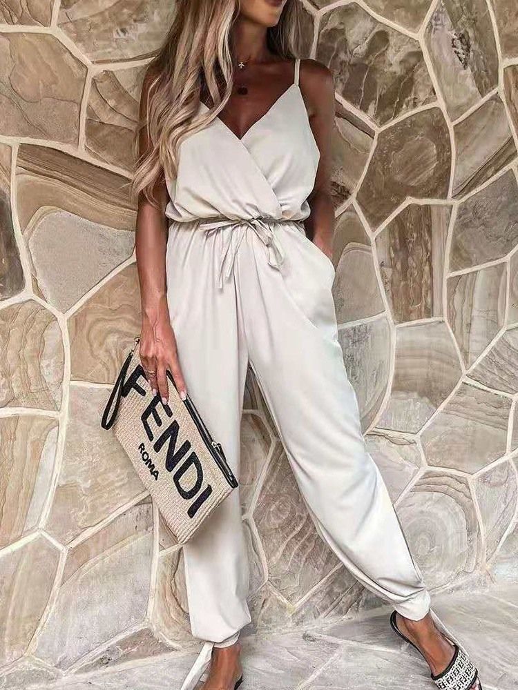 Enkla Mode Kvinnors Backless Slim Jumpsuit