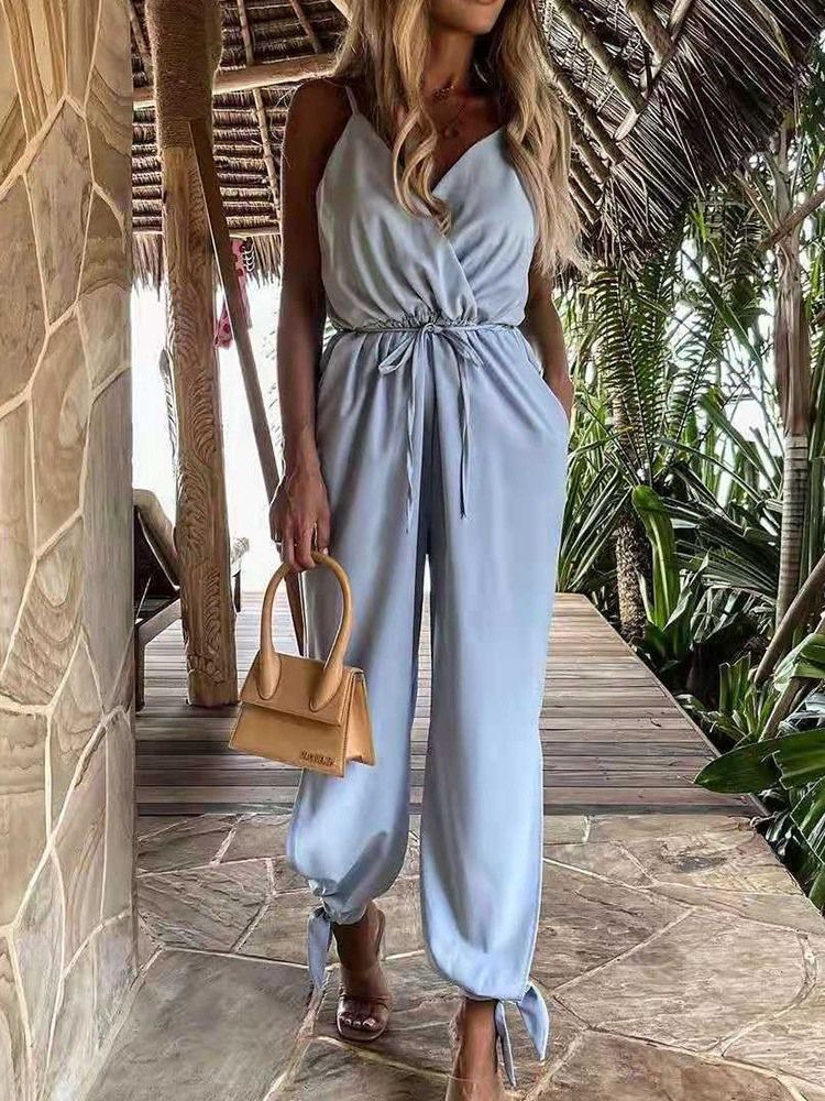 Enkla Mode Kvinnors Backless Slim Jumpsuit