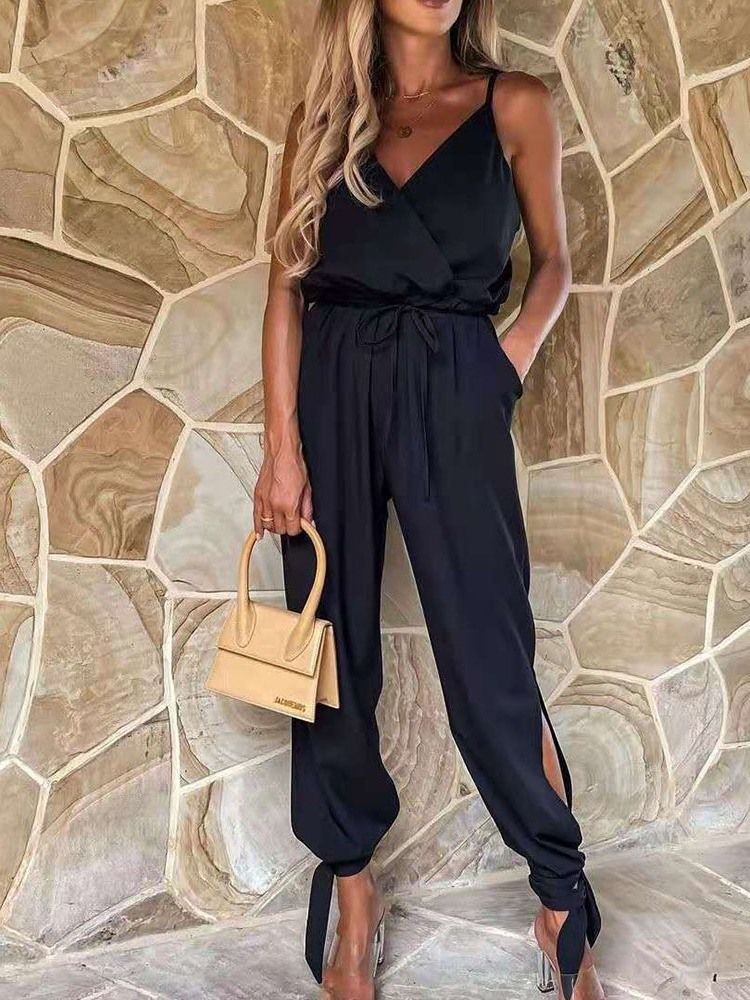 Enkla Mode Kvinnors Backless Slim Jumpsuit