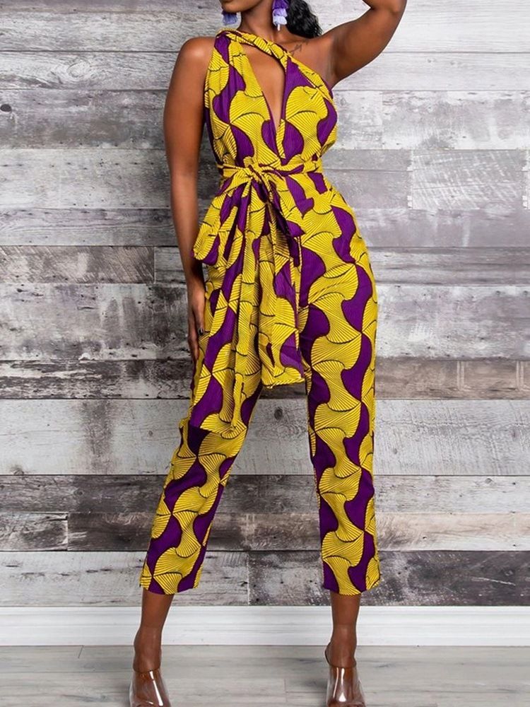 Färgblock Snörning Mode Slim Hög Midja Jumpsuit För Kvinnor