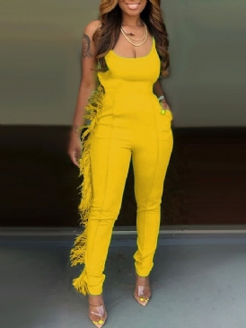Falbala Full Längd Plain Skinny Pencil Byxor Dam Jumpsuit