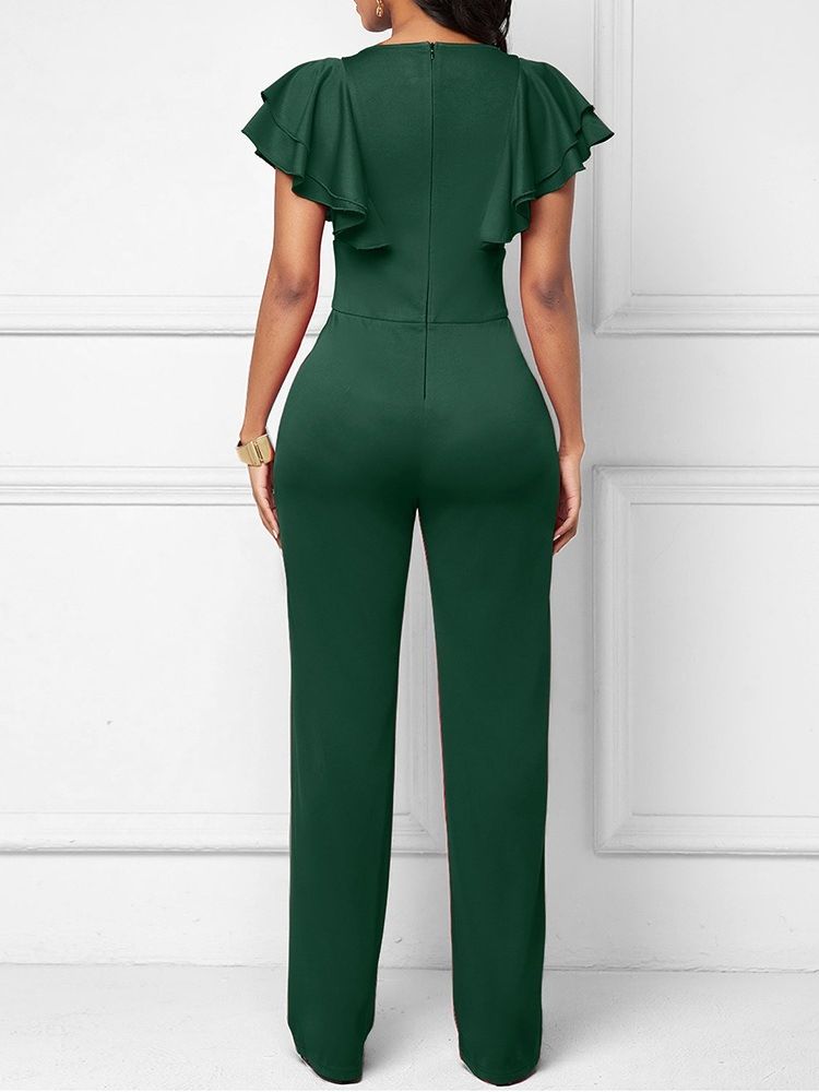 Falbala Plain Full Längd Hög Midja Slim Jumpsuit