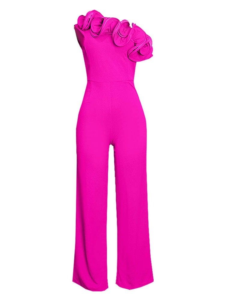 Falbala Plain Full Längd Rak Slim Jumpsuit För Kvinnor