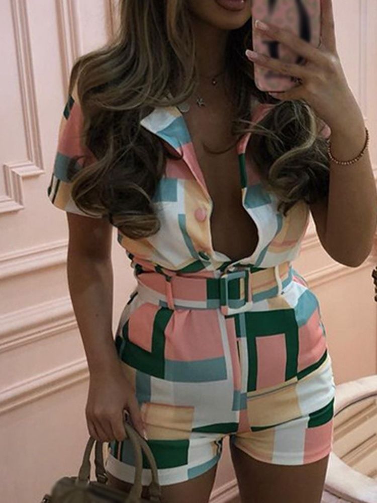 Fashion Button Shorts Rak Mid Waist Jumpsuit