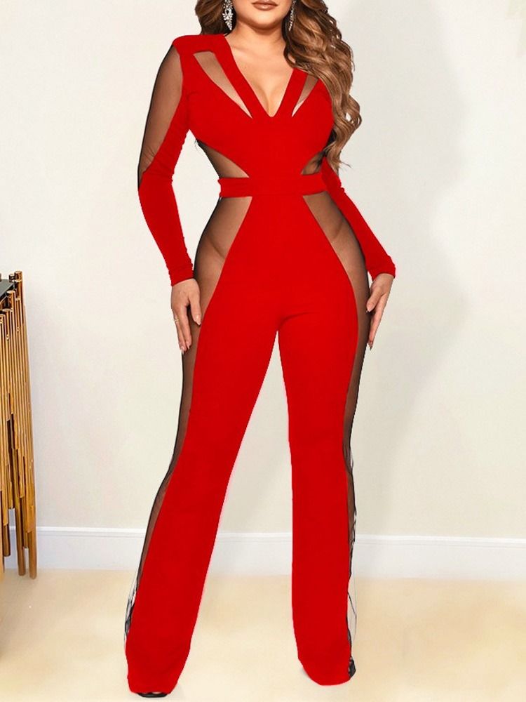 Fashion Color Block Full Längd Hög Midja Slim Jumpsuit