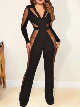Fashion Color Block Full Längd Hög Midja Slim Jumpsuit