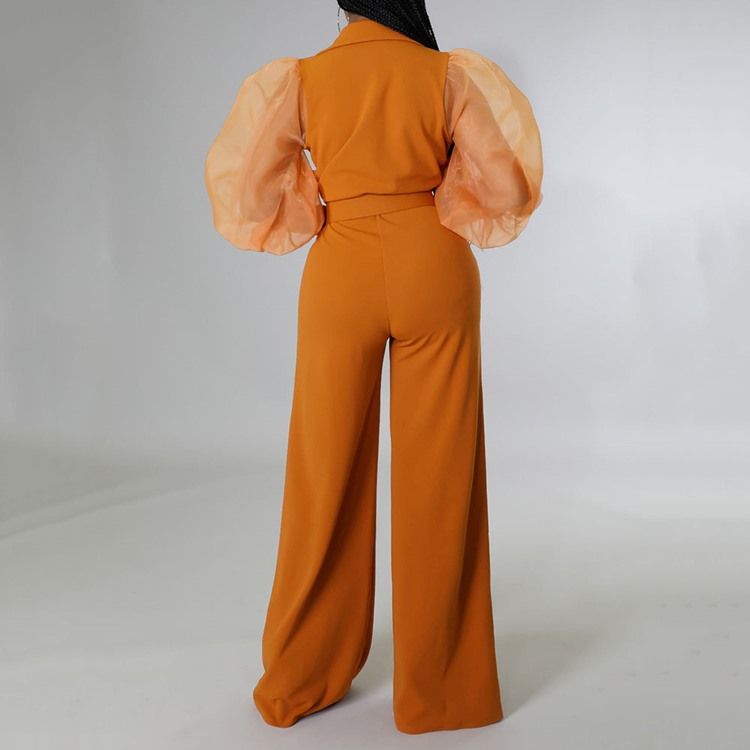 Fashion Mesh Full Längd Hög Midja Slim Jumpsuit