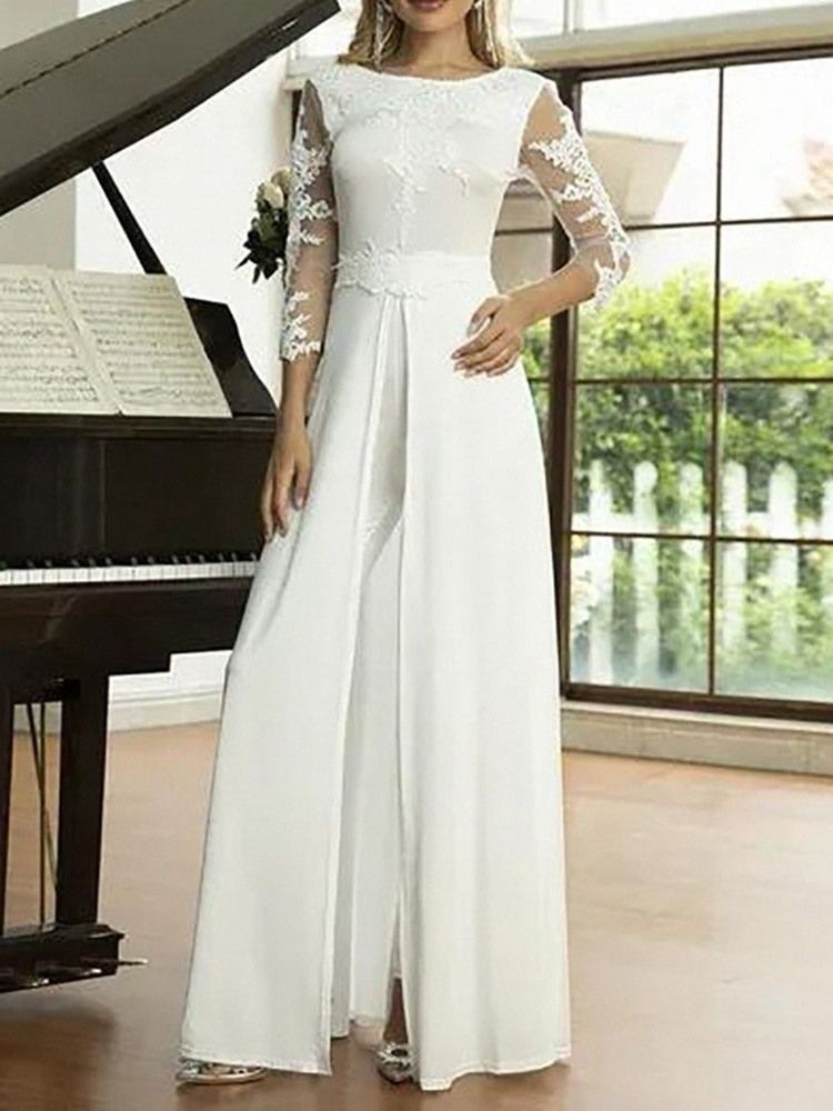 Fashion Mesh Full Längd Rak Hög Midja Jumpsuit
