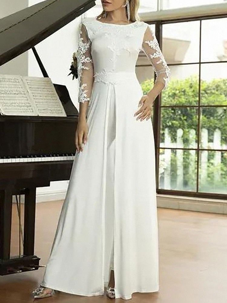 Fashion Mesh Full Längd Rak Hög Midja Jumpsuit