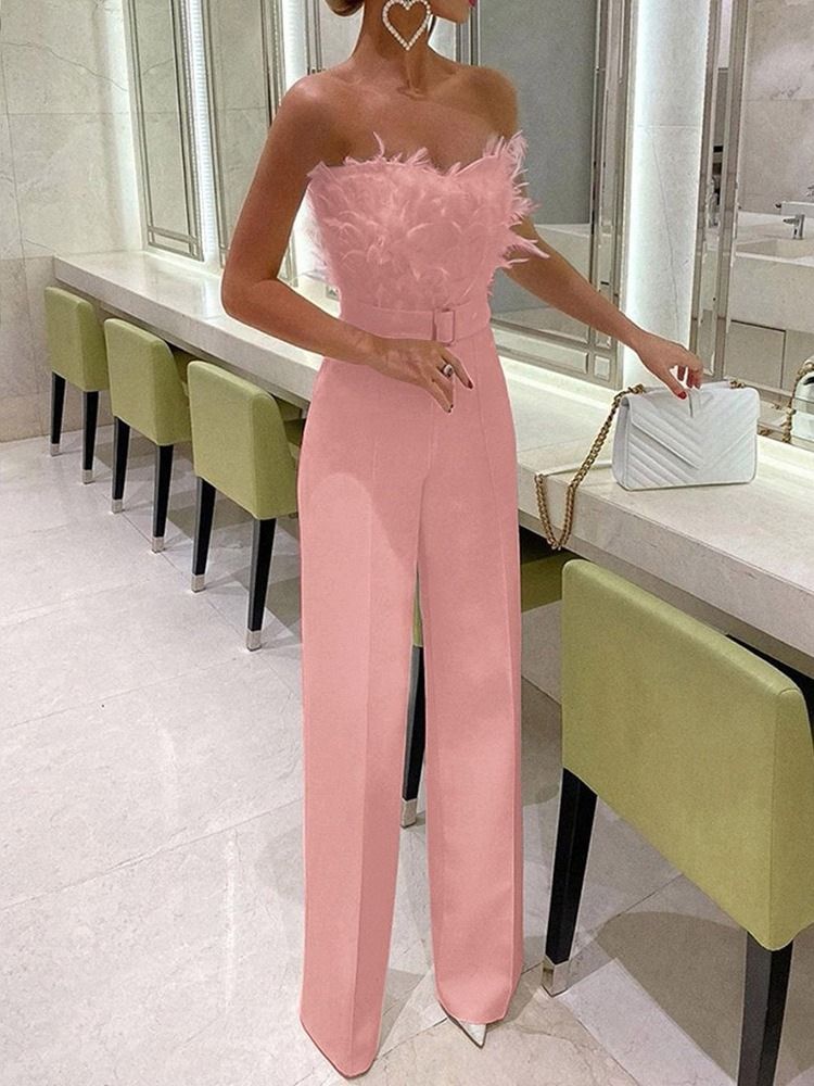 Feather Full Längd Office Lady Slim High Waist Jumpsuit
