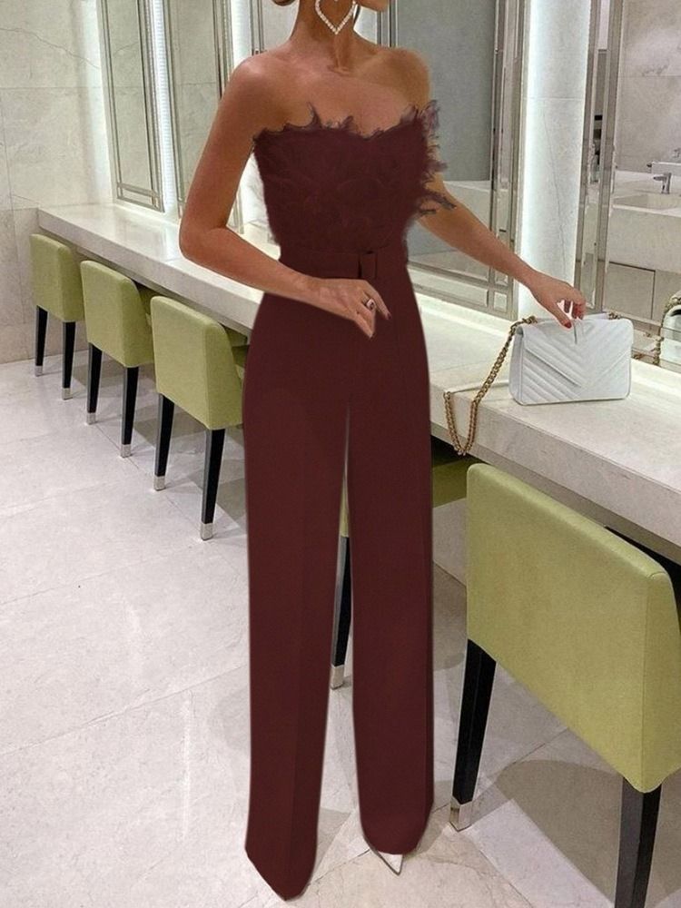 Feather Full Längd Office Lady Slim High Waist Jumpsuit