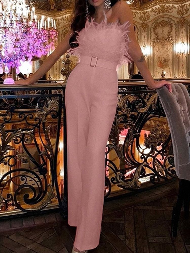 Feather Full Längd Office Lady Slim High Waist Jumpsuit