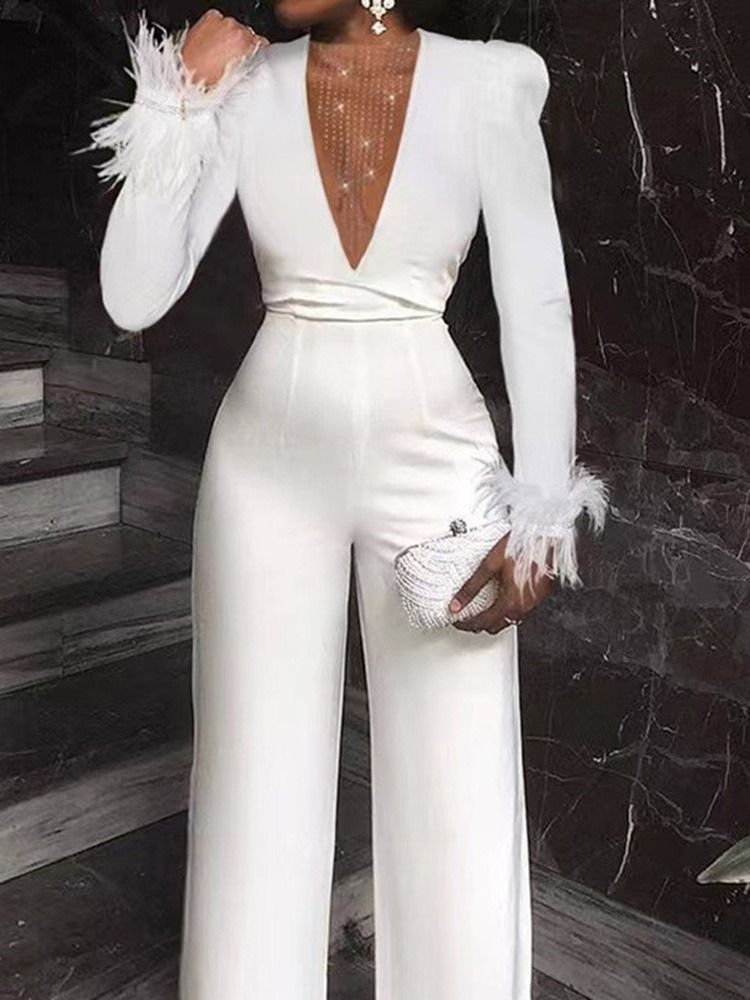 Feather Office Lady Hellängd Slim Rak Jumpsuit
