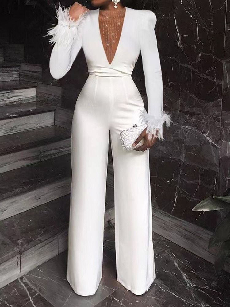 Feather Office Lady Hellängd Slim Rak Jumpsuit