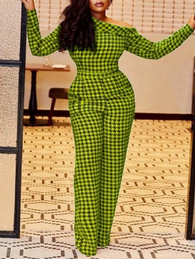 Fest Cocktailtryck Houndstooth Mid Waist Slim Jumpsuit För Kvinnor