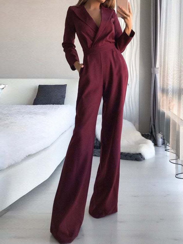 Fick Full Längd Mode Slimma Breda Ben Dam Jumpsuit