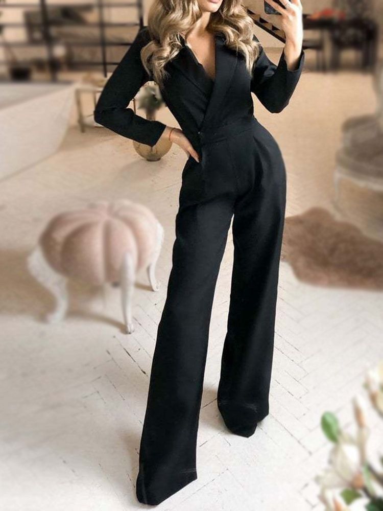 Fick Full Längd Mode Slimma Breda Ben Dam Jumpsuit
