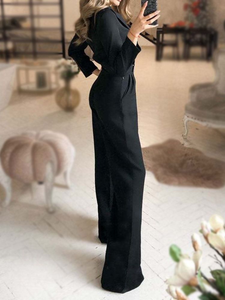 Fick Full Längd Mode Slimma Breda Ben Dam Jumpsuit