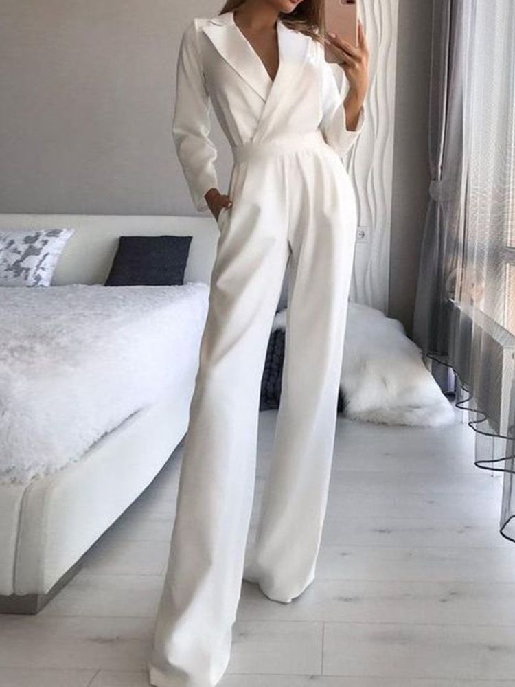 Fick Full Längd Mode Slimma Breda Ben Dam Jumpsuit