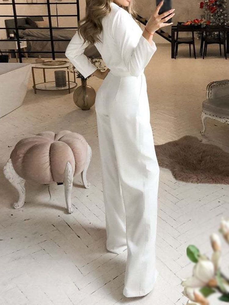 Formell Vanlig Hellängd Mid Midja Rak Jumpsuit