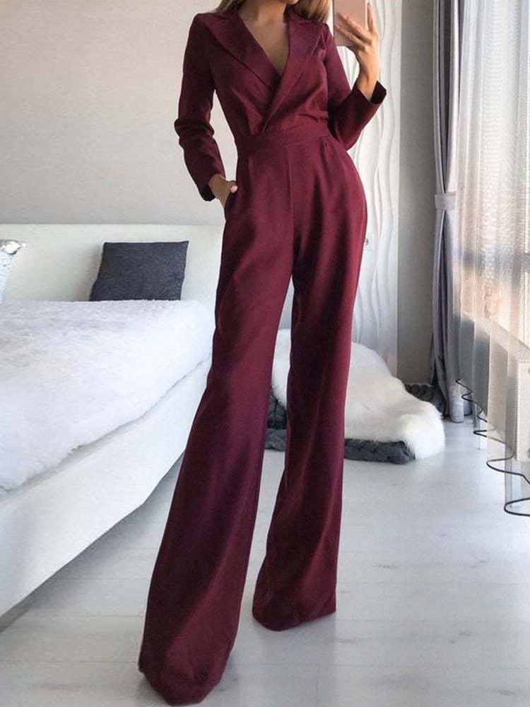 Formell Vanlig Hellängd Mid Midja Rak Jumpsuit